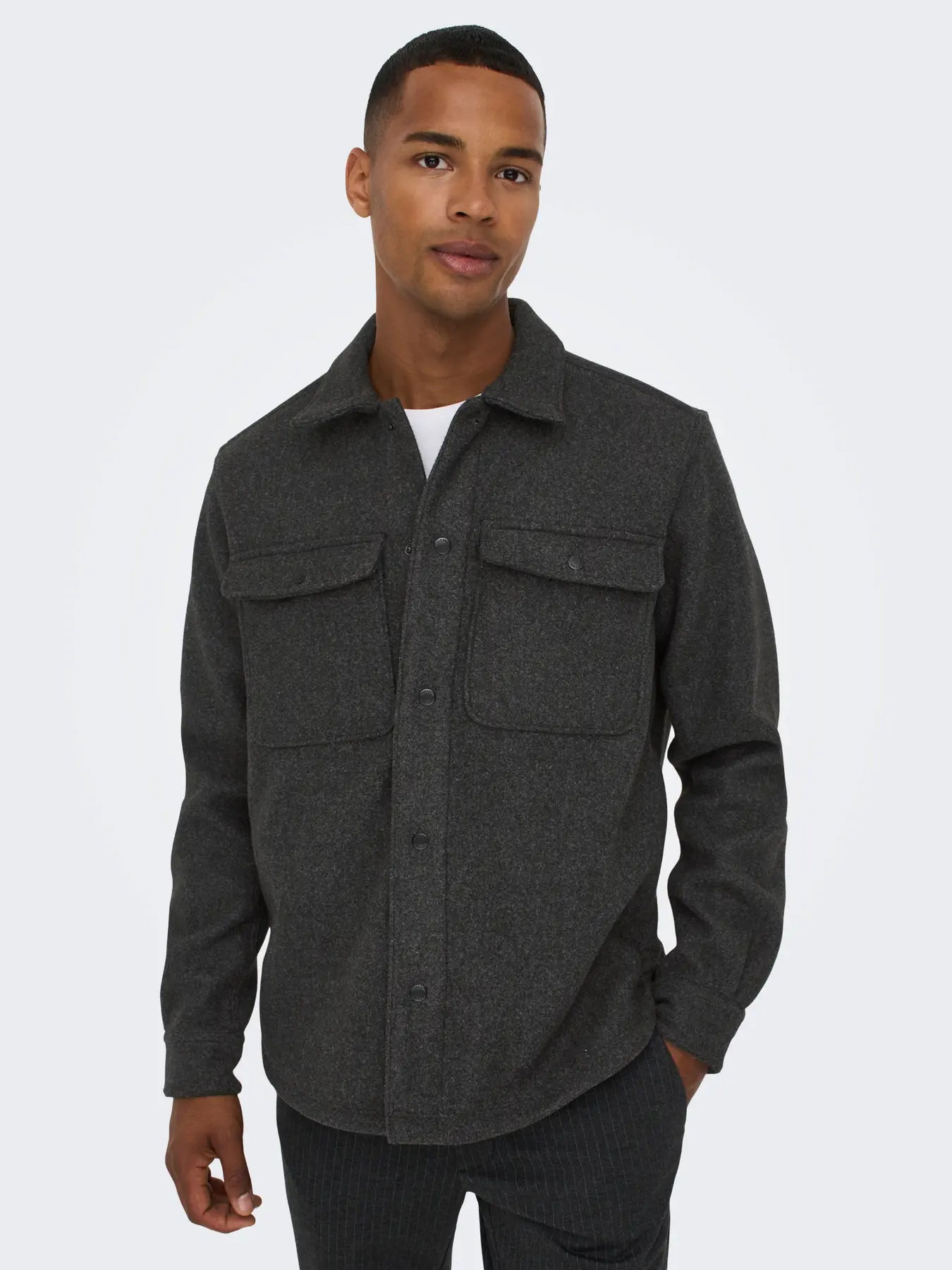 ASH OVERSHIRT WOOLEN LOOK BLACK