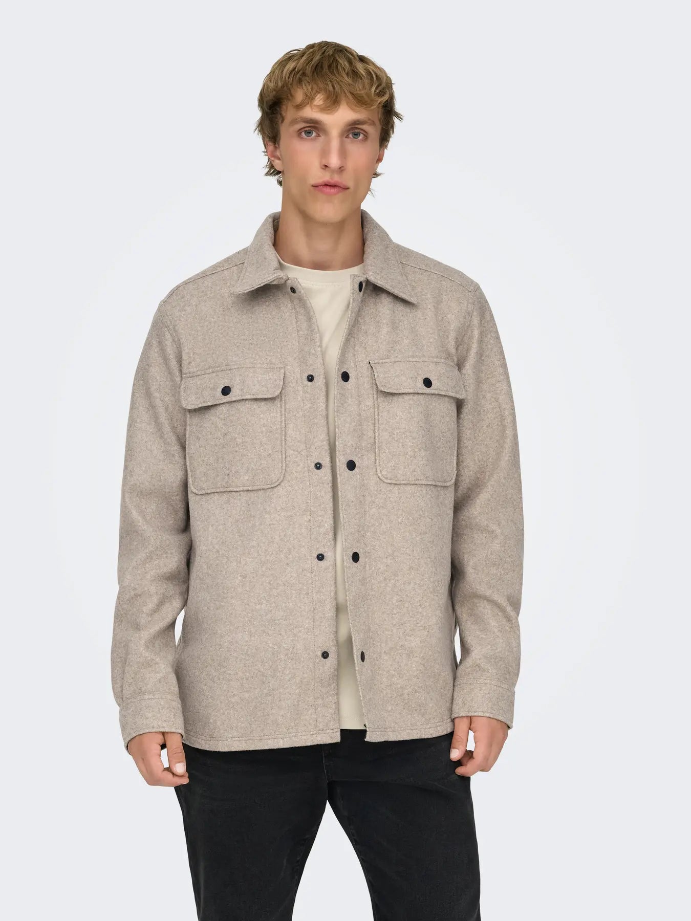 ASH OVERSHIRT WOOLEN LOOK CHINCHILLA