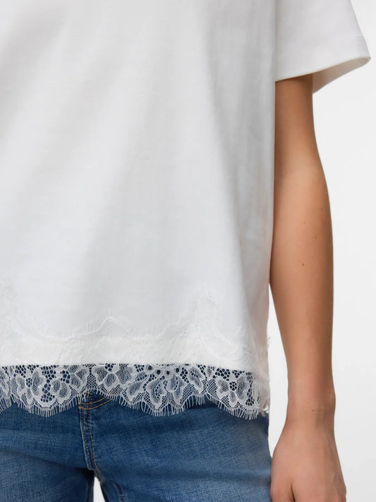 SARA METTE LACE TEE WHITE