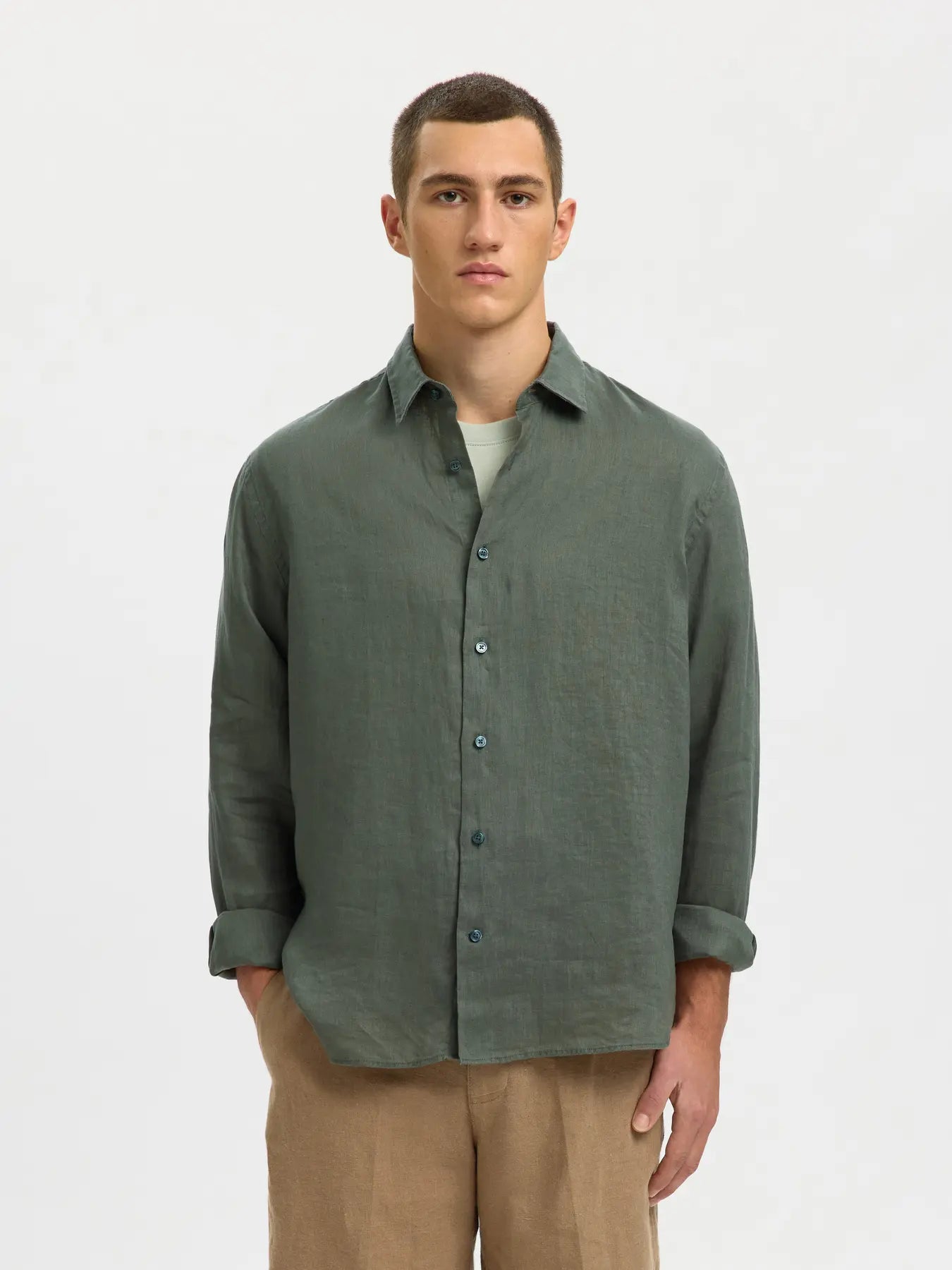 KYLIAN LINEN SHIRT BALSAM GREEN