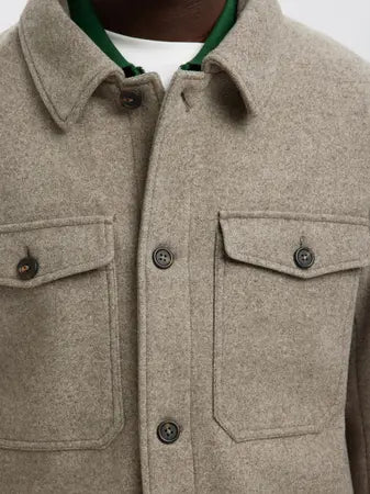 MITCH WOOL BLEND SHACKET DEEP TAUPE