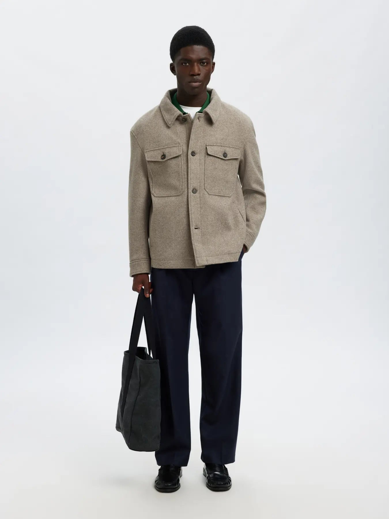 MITCH WOOL BLEND SHACKET DEEP TAUPE
