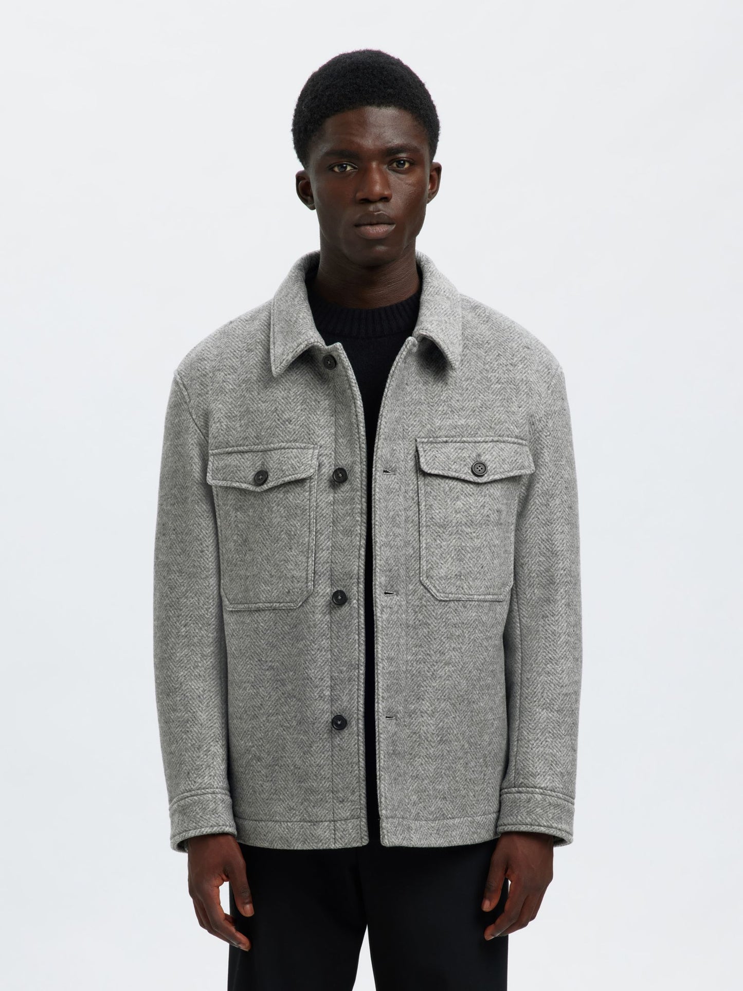MITCH WOOL BLEND SHACKET GREY MELANGE PATTERN