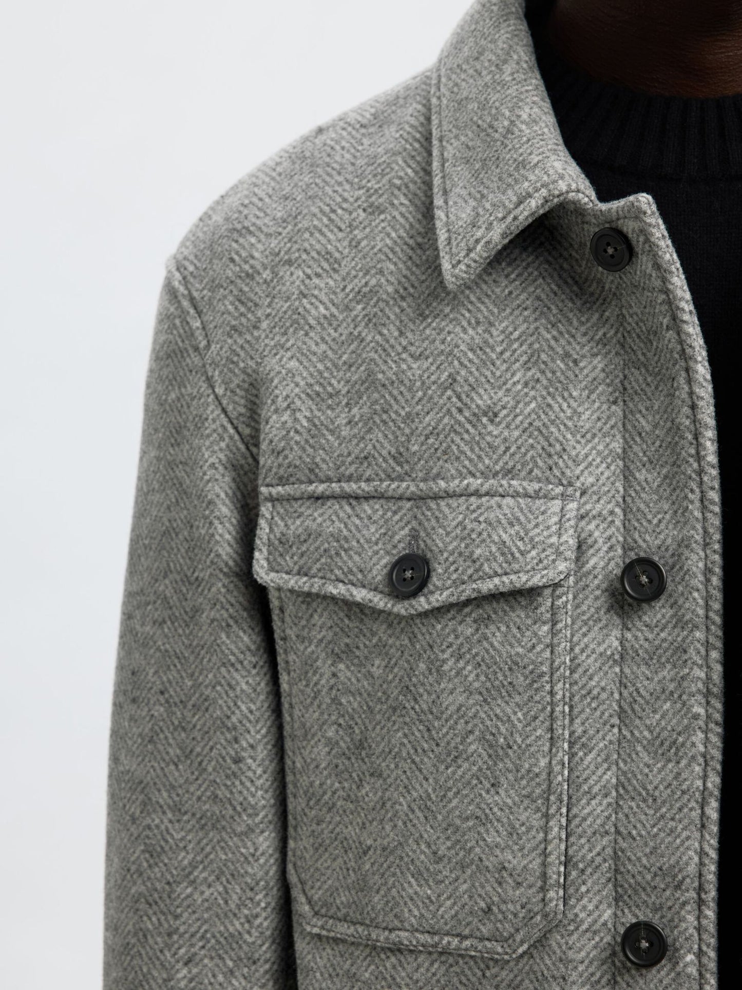 MITCH WOOL BLEND SHACKET GREY MELANGE PATTERN