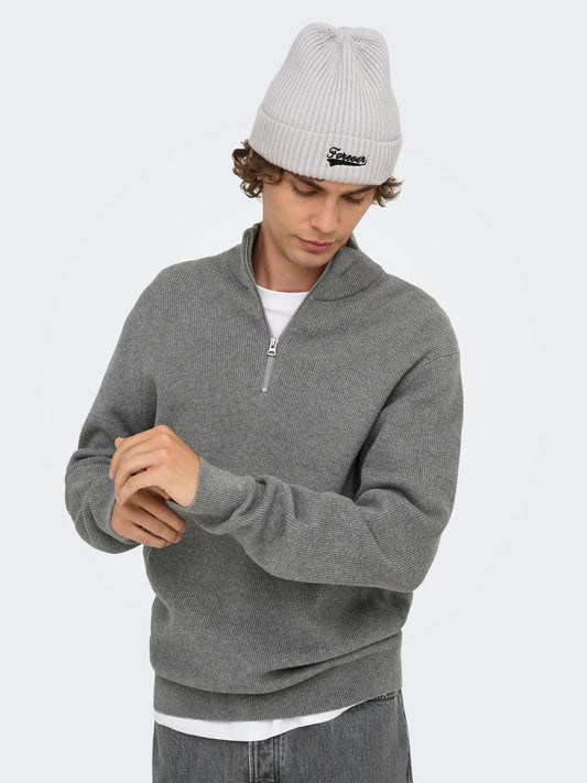 PHIL STRUC HALF ZIP GREY MELANGE