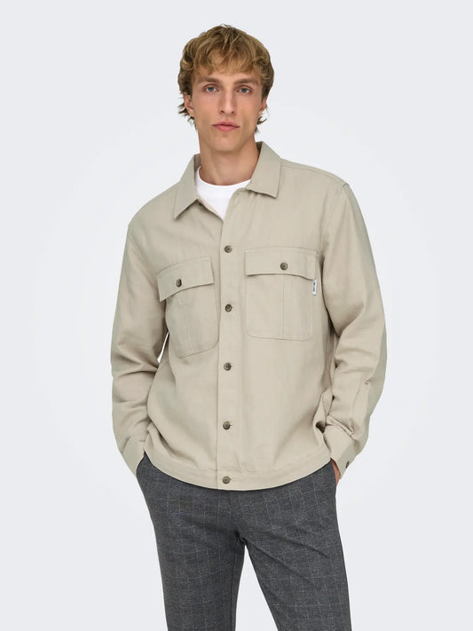 KENNETH LINEN OVERSHIRT SILVER LINING