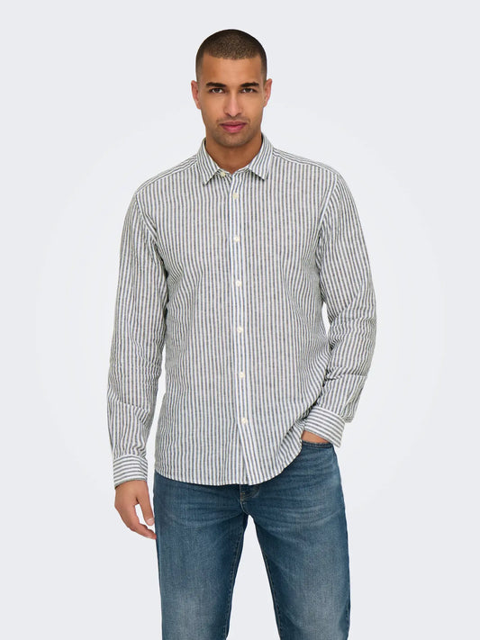 CAIDEN STRIPE LINEN NAVY