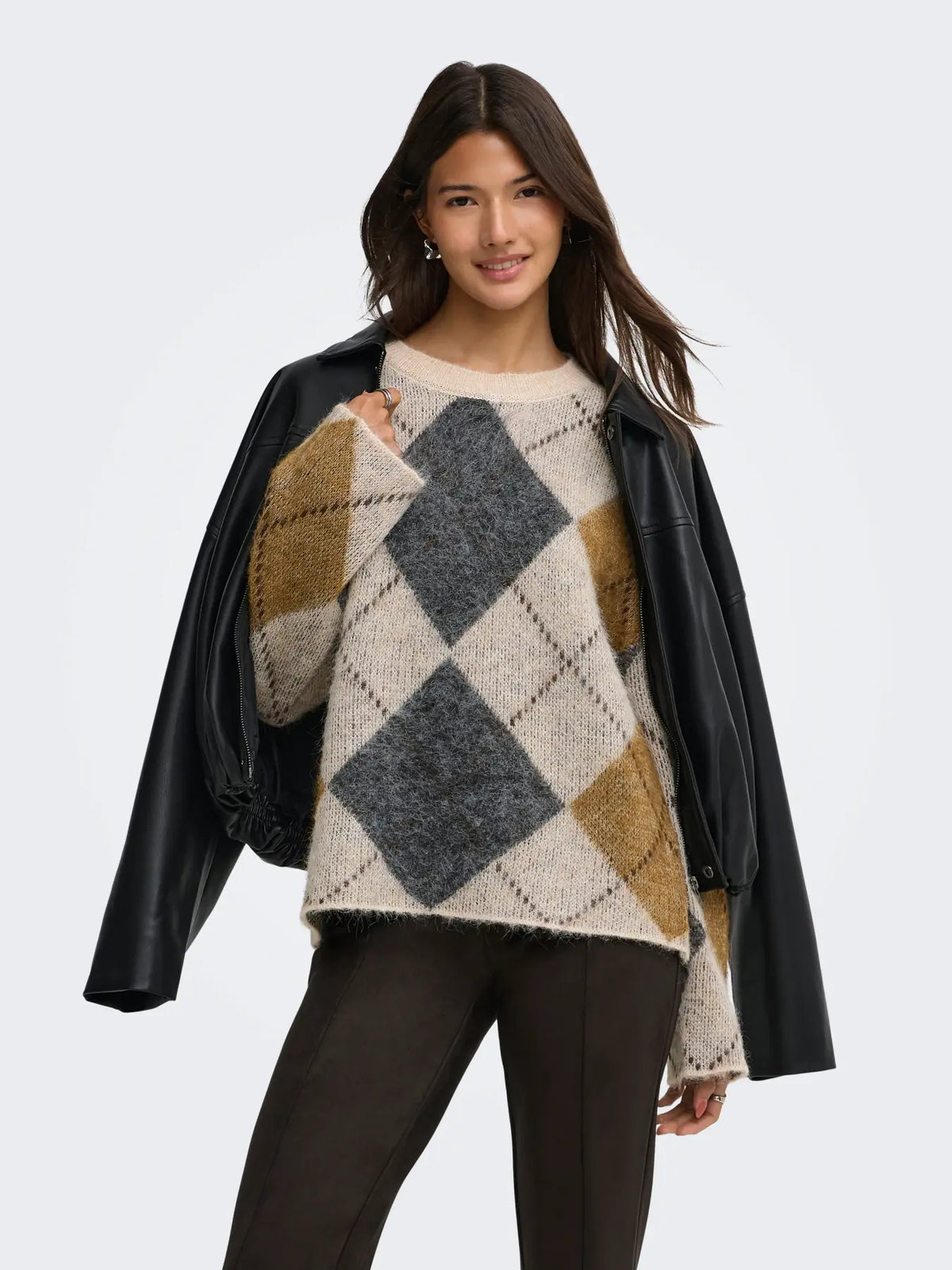 NOEME O-NECK PATTERN SHIRT OATMEAL