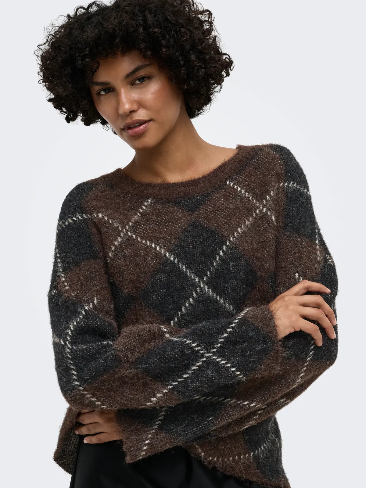 NOEME O-NECK PATTERN SHIRT COFFEE BEAN BAG