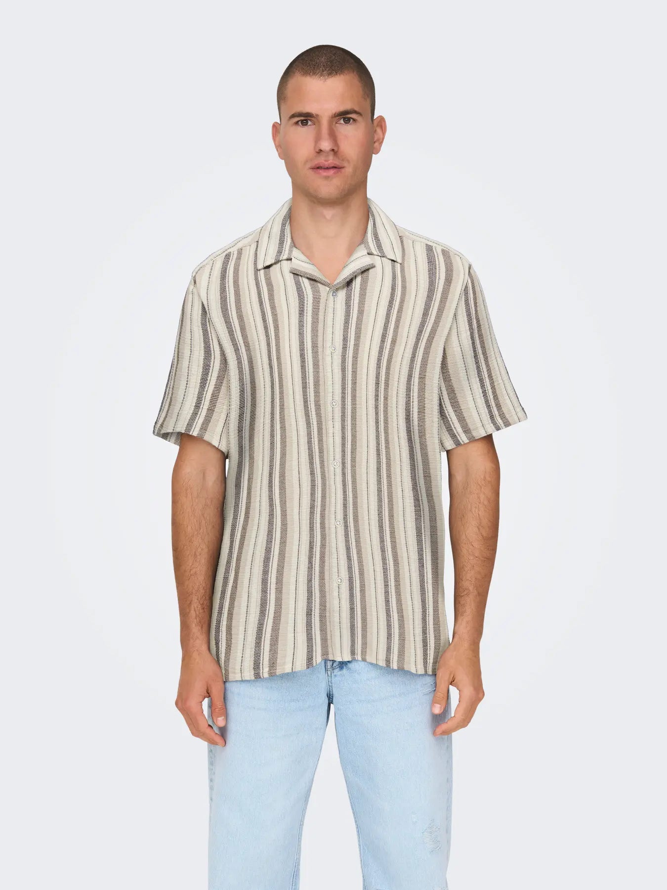 TREV STRIPE SHIRT COFFEE BEAN