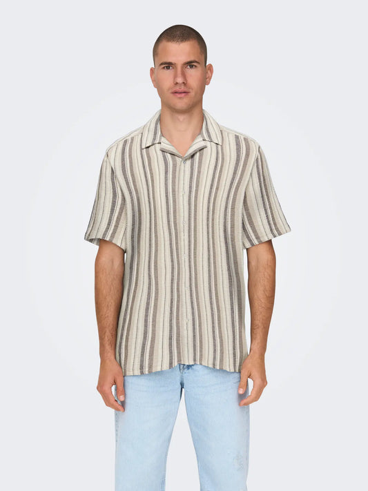 TREV STRIPE SHIRT COFFEE BEAN