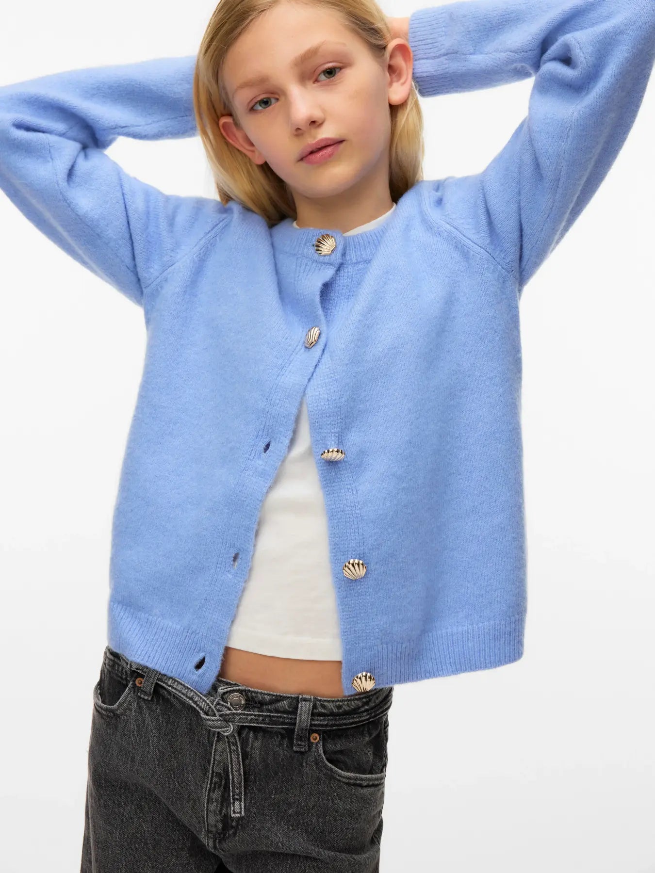 FIONA BUTTON CARDIGAN BLUE MELANGE